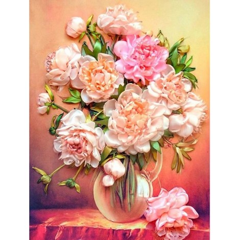 Peony Flowers in Glass Vase DIY Painting