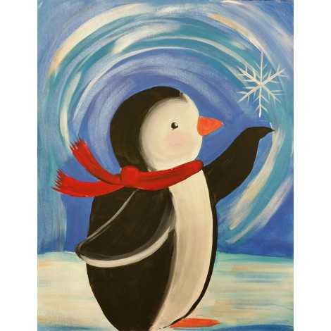 Little Penguin Catching Snow Flake