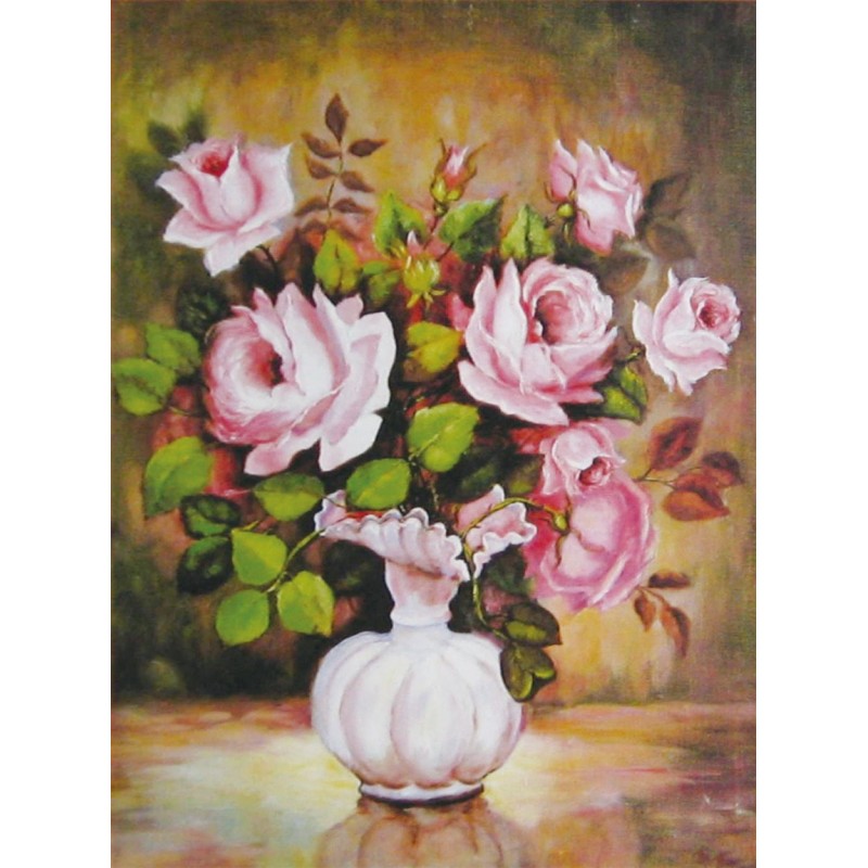 White Vase & Pink Ro...