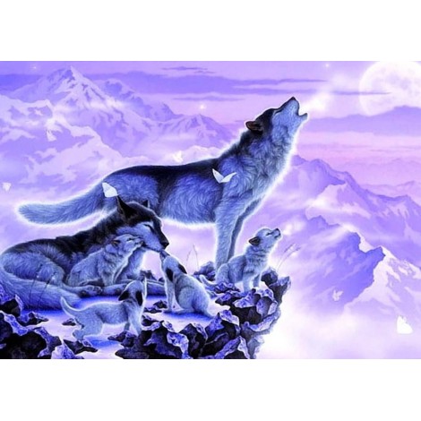 Wolf & Cubs Howling - Diamond Painting Kit