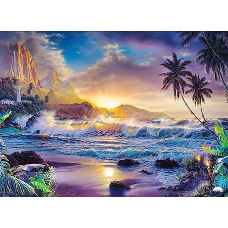 Sea Side Palm Trees & Mountains