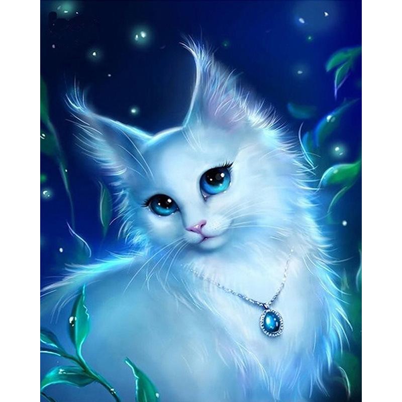 White Cat with Blue ...