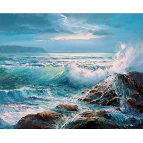 Waves Crashing on Rocks