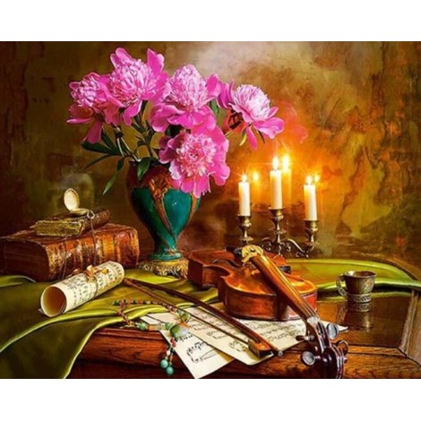 Guitar, Flowers & Candles Painting