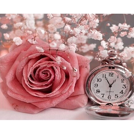 Pink Rose & Clock