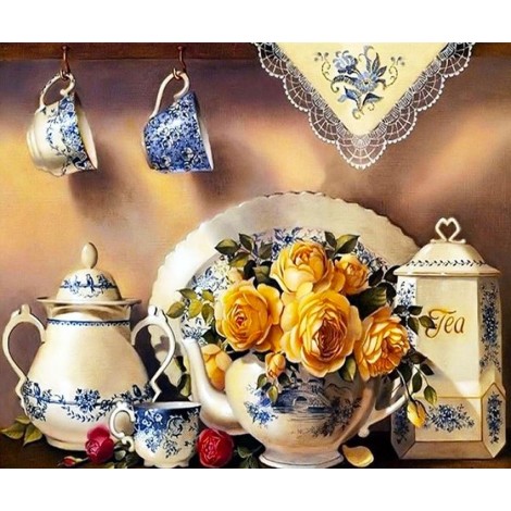 Tea Set & Flowers DIY Diamond Painting