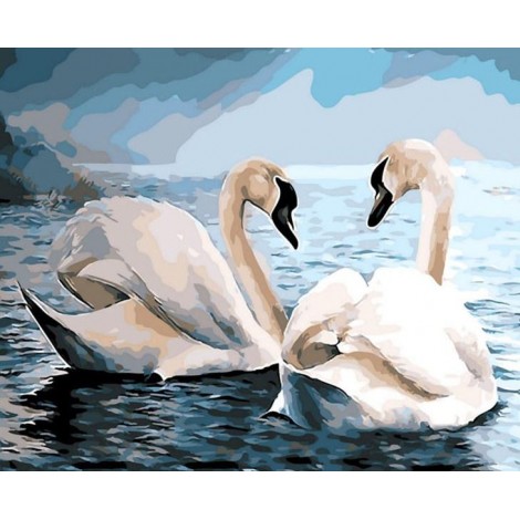 Swans Pair in Water Diamond Painting
