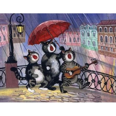 Cartoon Cats Playing Guitar