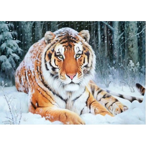 Stunning Tiger Under Snowfall