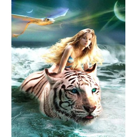 Girl Riding a White Tiger