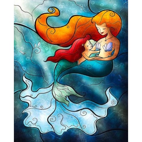Stained Glass Mermaid & her Baby