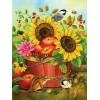Squirrel, Sparrow & Sunflowers Painting