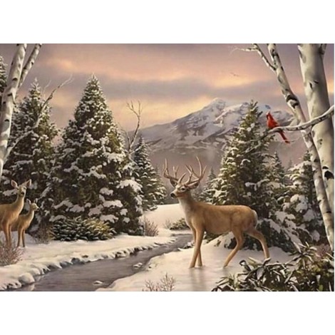 Snowy Trees & Winter Deer