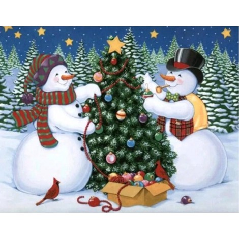 Snowmen Decorating the Christmas Tree