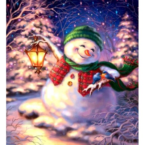 Snowman with Lantern on Christmas Night