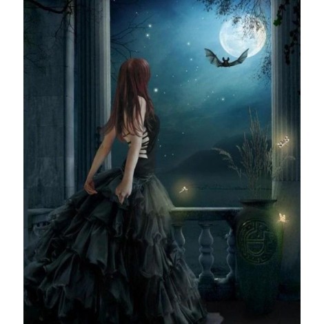 Girl in Black Starring Moon