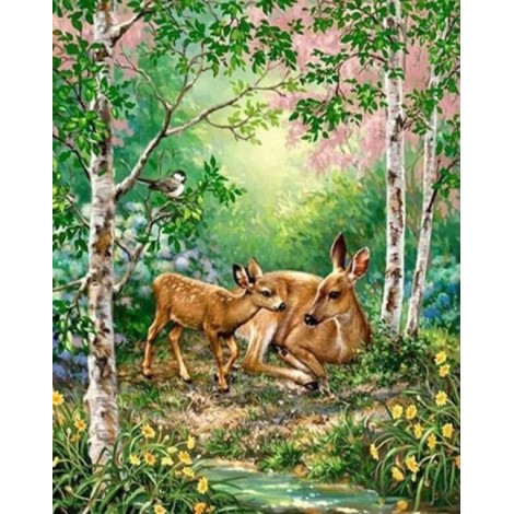 Mother Deer with Baby Diamond Painting