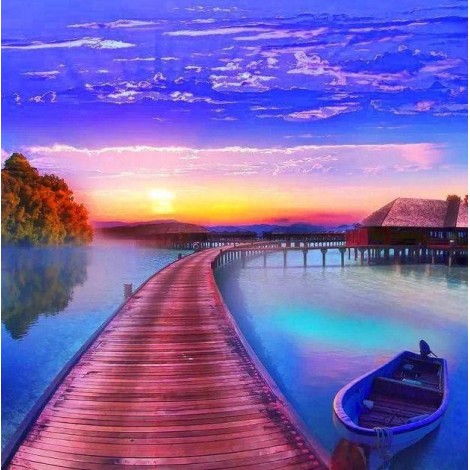 Resting Boat & Sunset View Diamond Painting