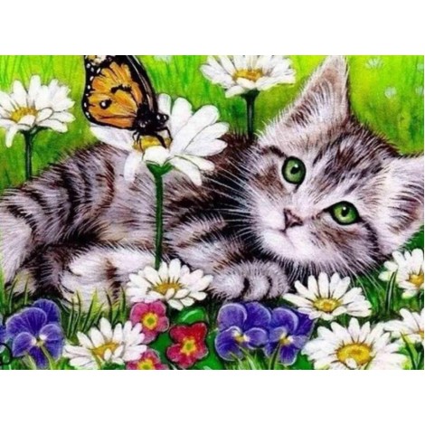 Resting Cat & Butterfly Diamond Painting