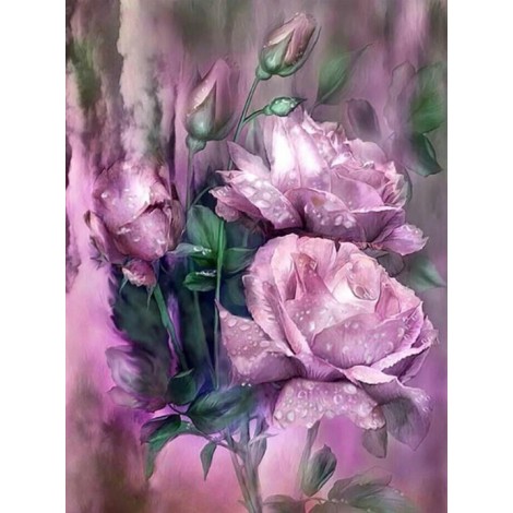 Rain Drops on Purple Roses
