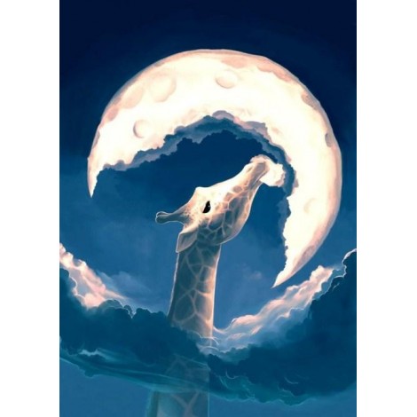 Giraffe Eating Moon Fantasy Diamond Painting