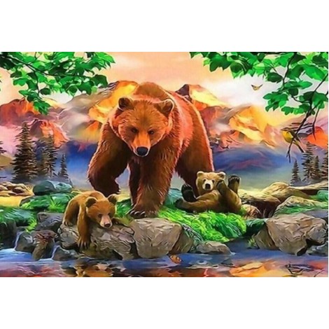 Grizzly Bear with Two Cubs