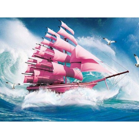Pink Sailboat in the Ocean