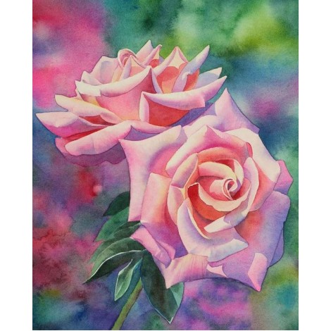 Pink Roses & Green Leaves DIY Painting