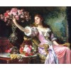 Lady in Pink Dress with Flowers