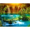 Beautiful Waterfall & Swans Family