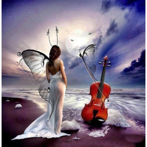 Angel Girl & Guitar on Beach