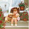 Cute Girl with her Puppy & Kitten