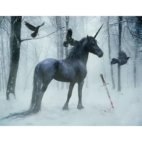 Gothic Unicorn & Crows in Snow