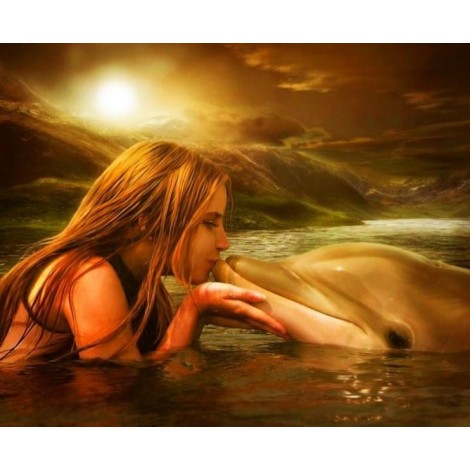 Girl Kissing the Dolphin
