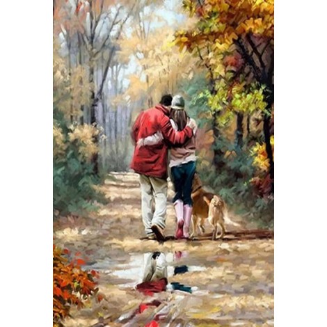 Couple Strolling with Their Dog