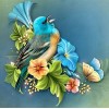 Blue Sparrow & Flowers