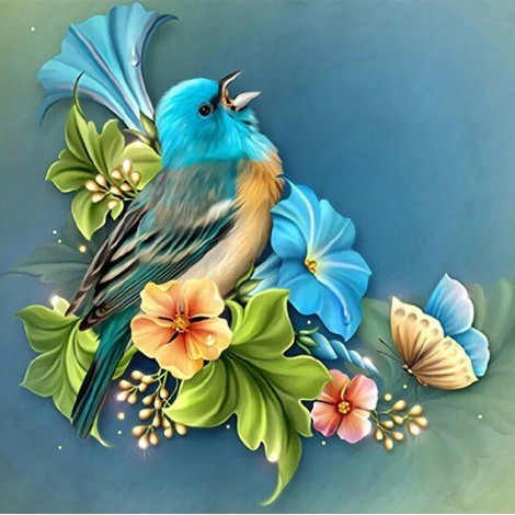 Blue Sparrow & Flowers