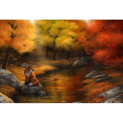 Fox Sitting in an Autumn Forest