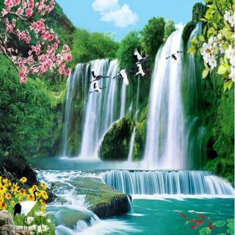 Flying Birds & Amazing Waterfall