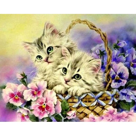 Flowers & Kittens in Basket