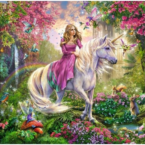 Beautiful Girl Riding the Unicorn