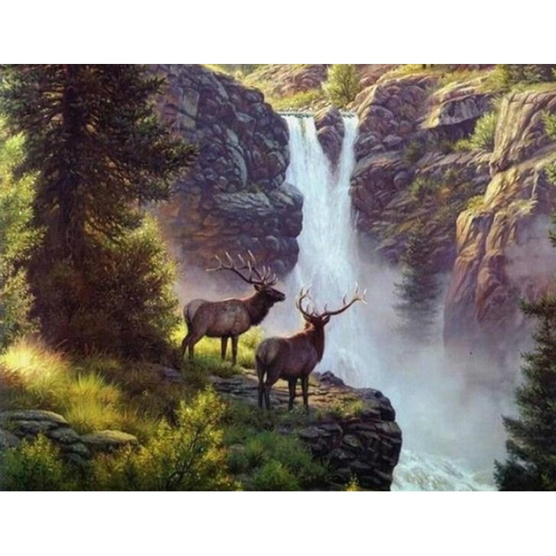 Elks at Waterfall - Paint...