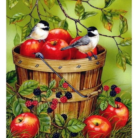 Apples in a Bucket & Sparrows Diamond Painting