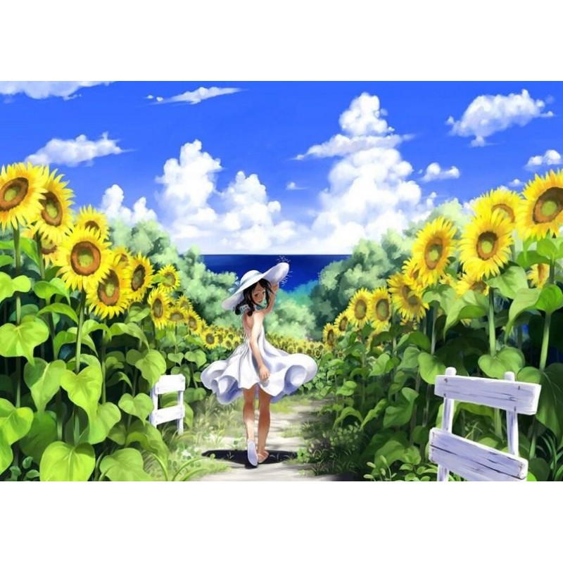 Anime Girl in Sunflowers ...