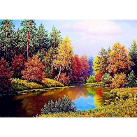 Colorful Trees by the Lake