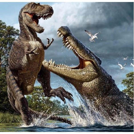 Crocodile & Dinosaur Fight - Paint by Diamonds