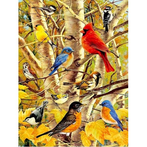 Birds on Autumn Tree - Paint by Diamonds