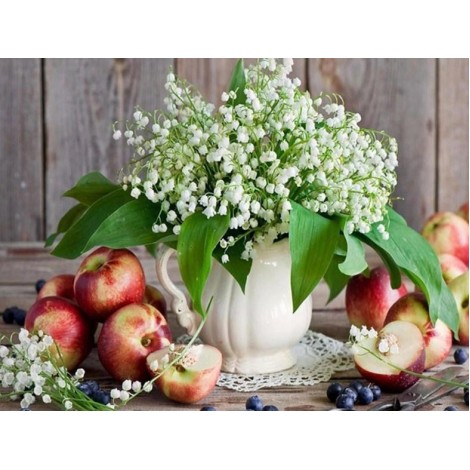 Blue Berries, Apples & Flower Vase