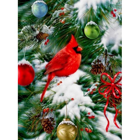 Cardinal Sitting on Christmas Tree