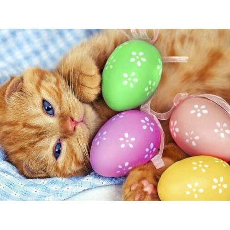 Adorable Cat with Easter Eggs
